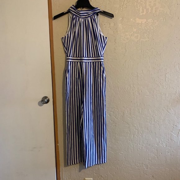 J.Crew size 00 blue white stripe halter wide leg Jump suit pantsuit romp… - Picture 4 of 14